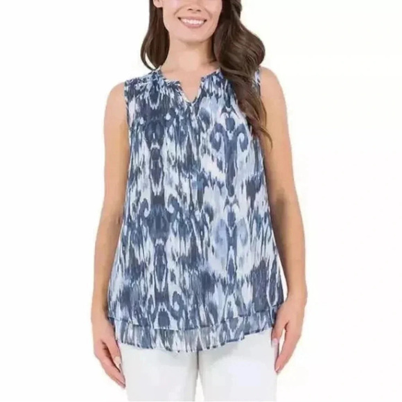 Cristina B Women’s Sleeveless Tunic V-Neck Flowy Double Layer Tank - Picture 2 of 13